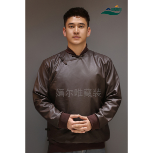 民族风棒球服夹克 外套春夏秋皮衣民族风复古衬衫 牛皮藏式 男装
