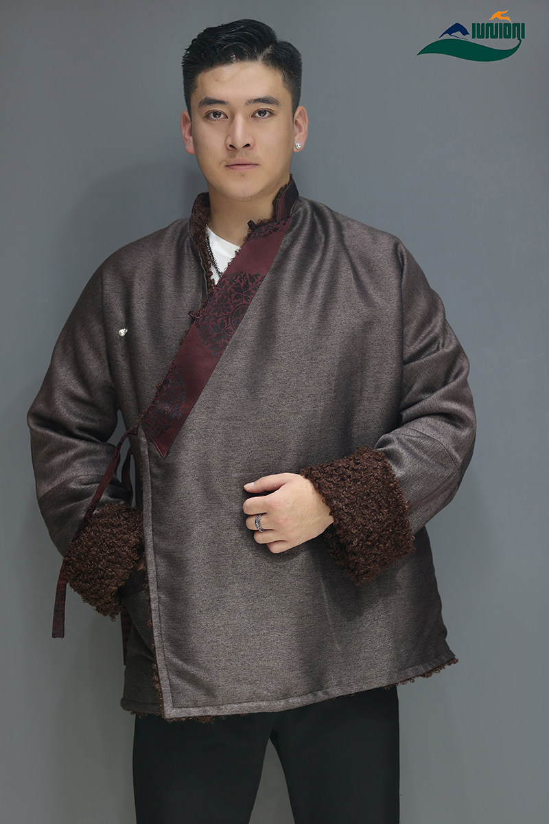 티베트 의류 티베트 코트 남자 2021 새로운 스타일 넥타이 V 넥 복고풍 스타일 티베트 스타일 코트 플러스 벨벳 코튼 코트 겨울 청소년