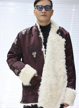羊羔毛外套藏服男装冬装藏装上衣厚款西藏服高端双层藏族服民族风