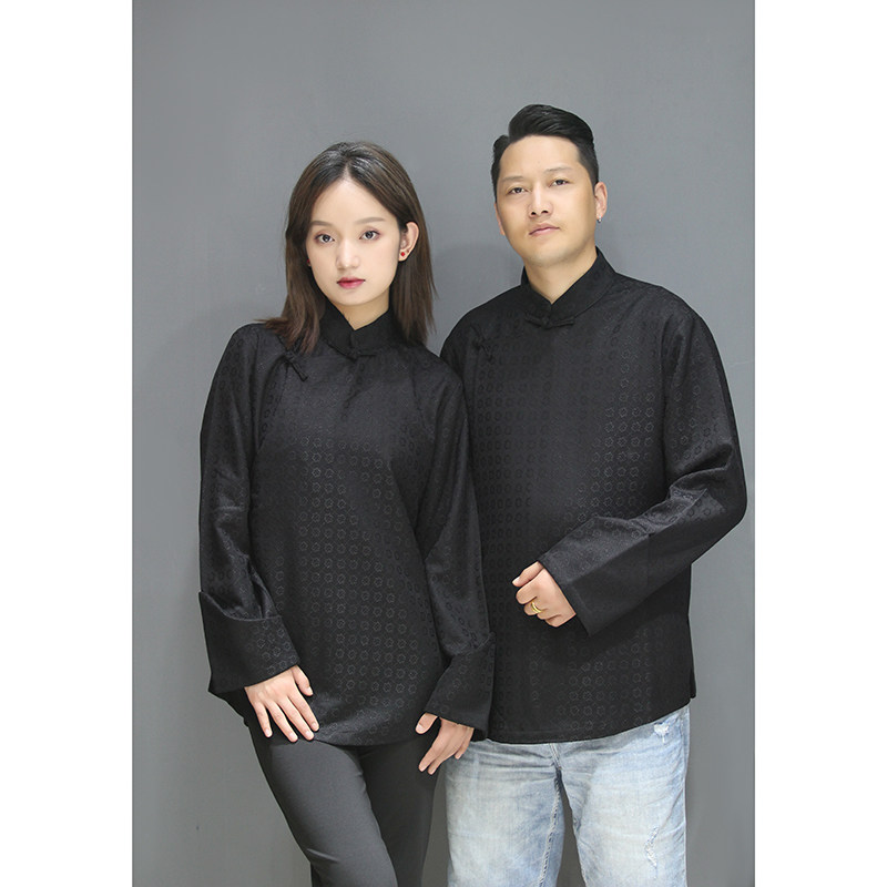 국립 스타일 당나라 정장 2021 새로운 오리지널 디자인 솔리드 컬러 커플 티베트 정장 남자 여름 티베트 정장 재킷 탑 긴 소매