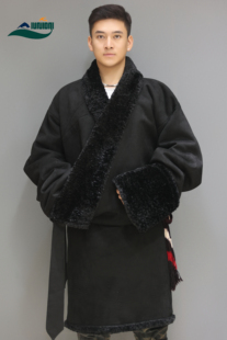 藏式棉衣加厚藏服藏装男装藏族衣服腰带2025新款冬季黑色藏袍一体