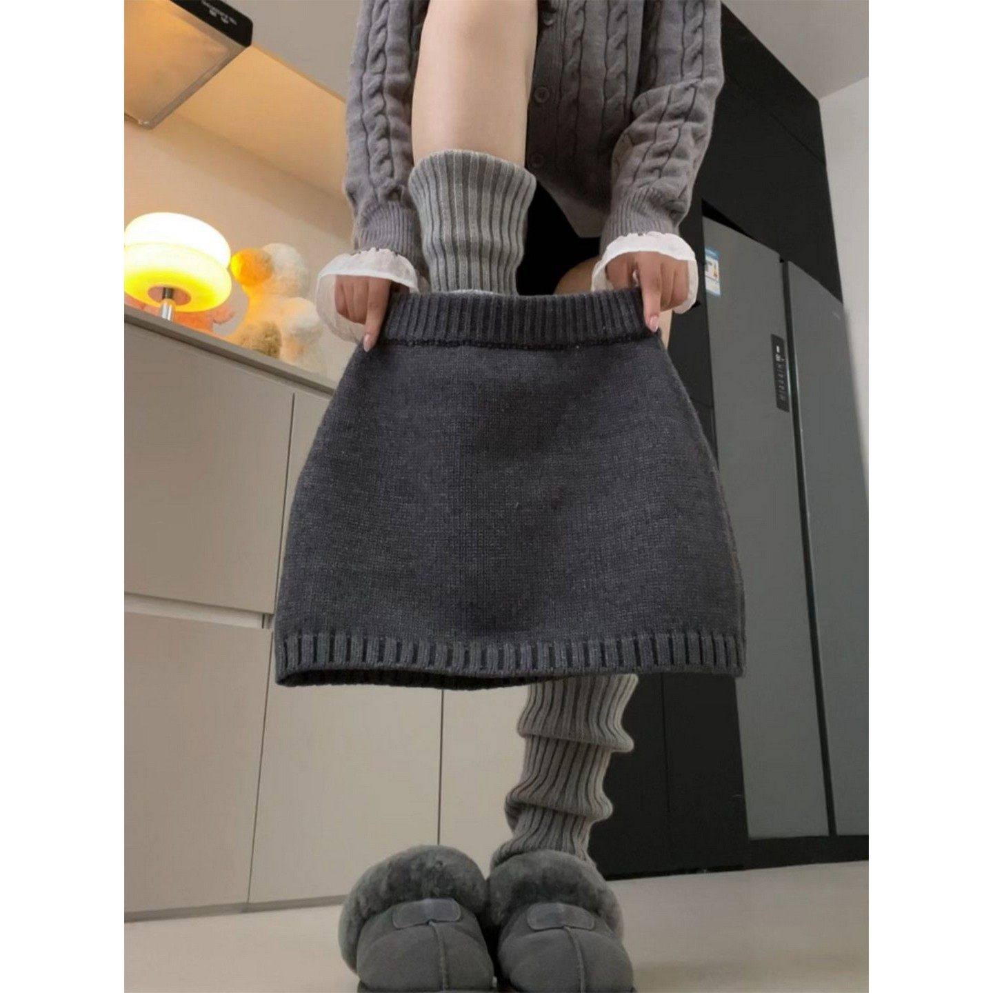 大码胖MM韩系极简风灰色针织半身裙女春季新款修身百搭高腰包臀裙,女装/女士精品,半身裙,淘宝优惠券,粉丝福利购,淘宝优惠卷