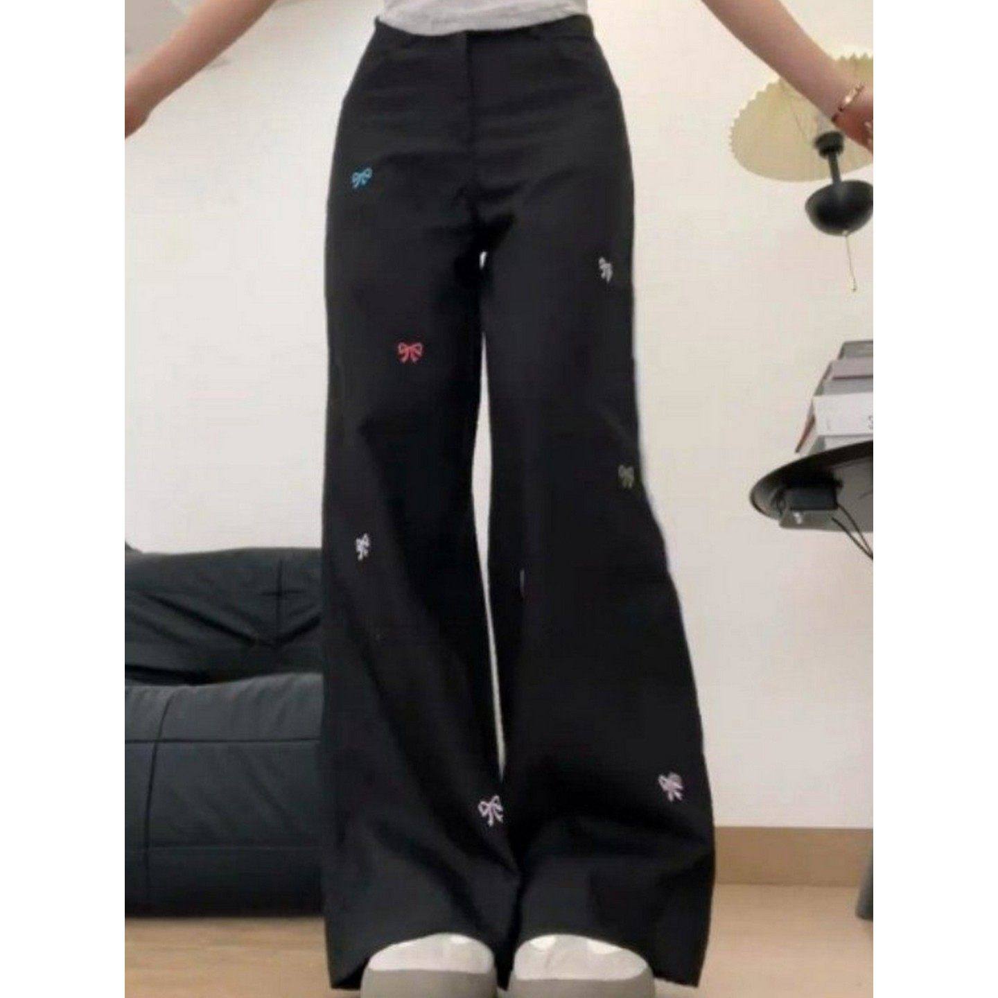 大码胖mm美式复古蝴蝶结刺绣休闲裤子女春季高腰垂感宽松显瘦长裤,女装/女士精品,休闲裤,淘宝优惠券,粉丝福利购,淘宝优惠卷