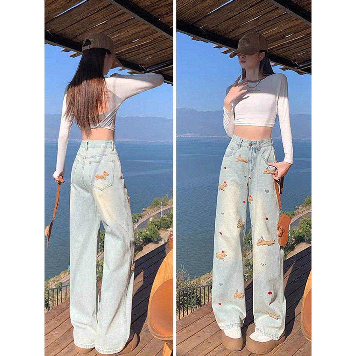 大码胖mm窄版阔腿牛仔裤女春季新款高腰宽松显瘦拖地加绒直筒裤潮,女装/女士精品,牛仔裤,淘宝优惠券,粉丝福利购,淘宝优惠卷