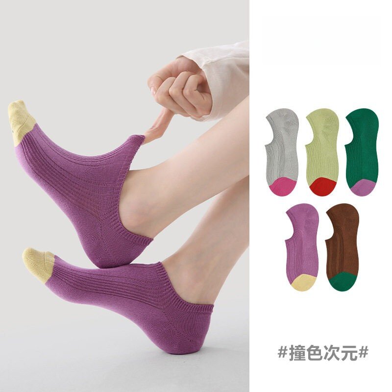 撞色复古船袜女款夏季薄款透气防滑不掉跟浅口隐形文艺百搭短袜子