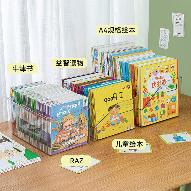 儿童书架绘本收纳盒书本书籍整理神器透明牛津树书桌面书柜置物架图片