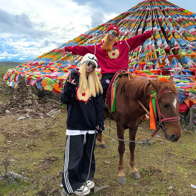 BCRA美式复古苹果刺绣连帽卫衣男女秋冬潮牌宽松休闲情侣帽衫上衣