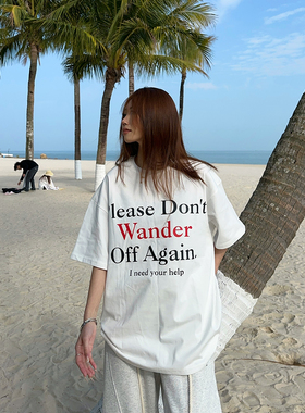 BCRA美式复古字母印花短袖T恤男女夏季宽松休闲百搭重磅情侣上衣