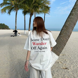 BCRA美式复古字母印花短袖T恤男女夏季宽松休闲百搭重磅情侣上衣