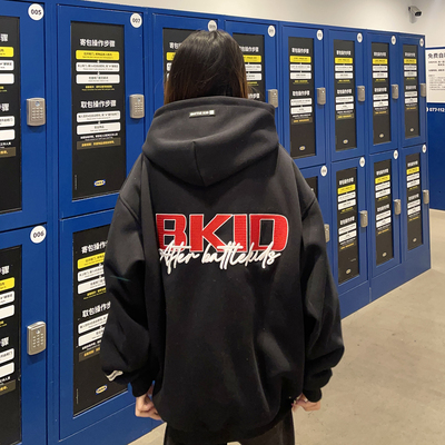 BCRA美式复古字母刺绣撞色连帽卫衣男女春季宽松休闲国潮情侣帽衫