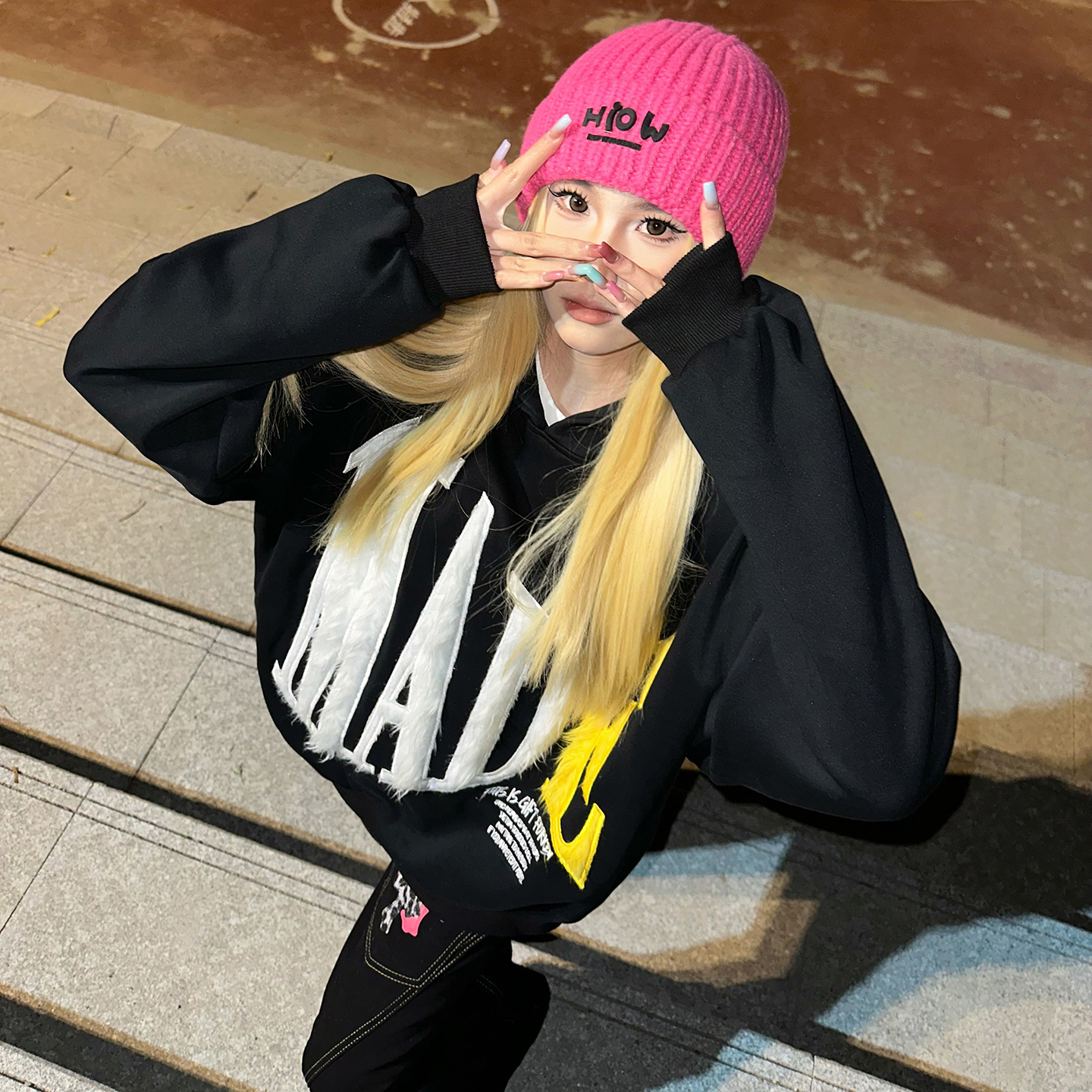 BCRA美式复古大字母刺绣连帽卫衣男女秋冬季宽松休闲百搭情侣帽衫