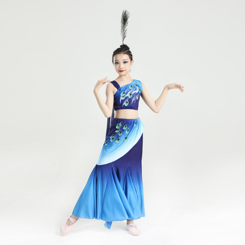 孔雀表演服艺考彩云之南鱼尾修身