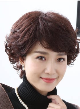中老年蓬松斜刘海假发套送妈妈
