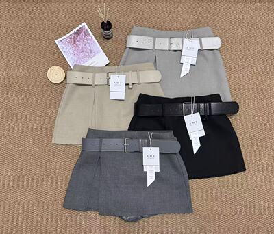 AME2026早春新款韩版高品质气质配皮带前开叉西装半身裙A字裙女