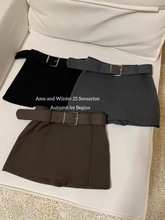 AME2025秋冬新款韩版高品质加厚磨毛高腰显瘦2侧拉链西装短裙