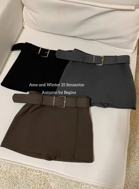 AME2025秋冬新款韩版高品质加厚磨毛高腰显瘦2侧拉链西装短裙