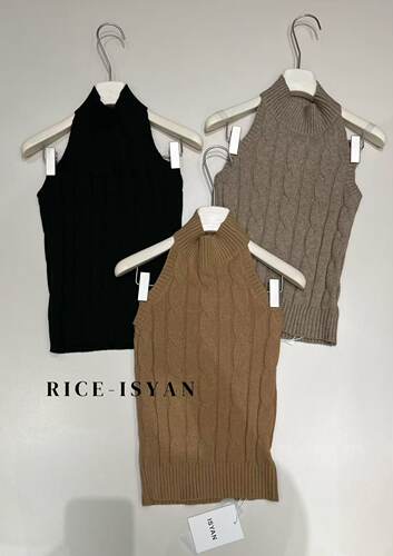 Rice-Isyan十三行法式复古半高领麻花针织背心2026秋款设计感小众
