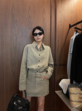 叁目SANMU2025新款韩版宽松显瘦百搭拼接外套女长袖夹克上衣+短裙