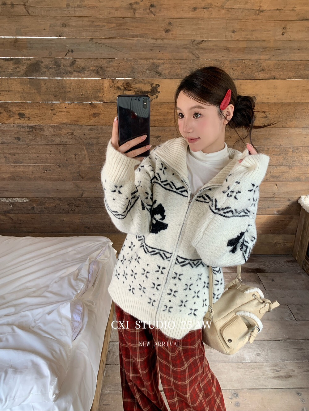 CXI-新慵懒感圣诞毛衣复古费尔岛提花针织开衫加厚保暖毛衣61925