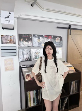 LSM正版2026夏季新款时尚圆领美式豹子印花宽松大码短袖夏季T恤女
