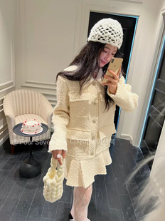 Four seven韩国东小香风连衣裙手作感艺术生别致荷叶摆多口袋高级