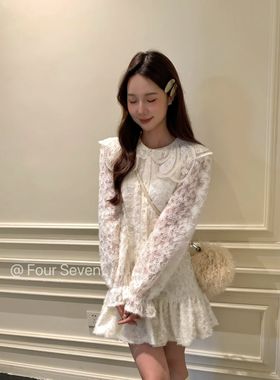 Fourseven法式复古蕾丝绣花连衣裙女2025新款高级感气质收腰显瘦