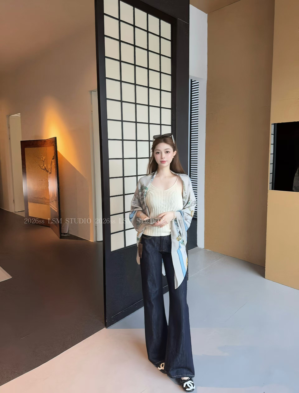 LSM高端定制秋季上新高腰阔腿牛仔裤女宽松显瘦百搭直筒牛仔裤女
