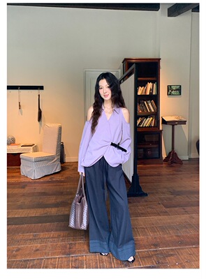 AIXILI爱西里十三行2025秋百搭简约风高级垂感显瘦休闲阔腿裤长裤