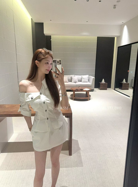 LSM高端定制休闲亚麻收腰短衬衫+女夏气质半身裙短裙两件套套装