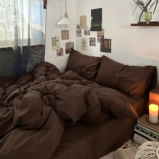 Mocha 摩卡简约全棉水洗棉四件套纯棉被套床单三件套床品床笠款