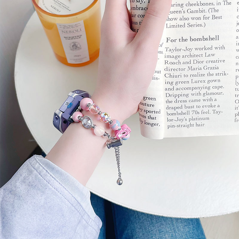 新品红色小熊diy手链适用华为儿童手表表带5X/5XPro/3Pro/4Pro/3X