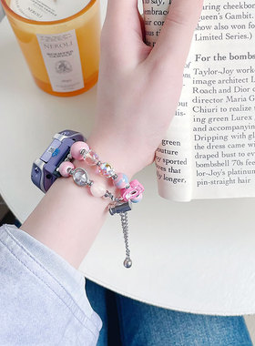 新品红色小熊diy手链适用华为儿童手表表带5X/5XPro/3Pro/4Pro/3X