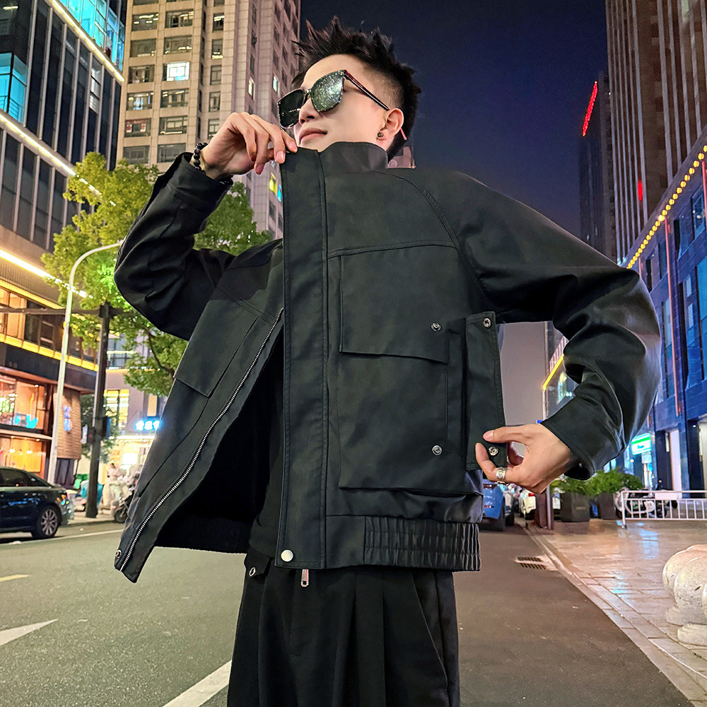 J185加绒/特P158控208插肩袖斜插订扣加绒机车服皮衣外套男3,男装皮衣,电商A256