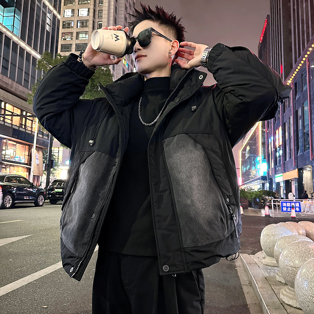 A220/P318控418连帽牛仔拼接90羽绒服男士上衣加厚保暖外套，男装羽绒服，电商A256