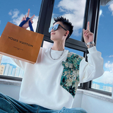 B73/P58控78青少年设计师感拼接撞色口袋痞帅卫衣长袖套头男黑，男装卫衣，电商A256