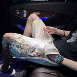 DK09-P58控782025夏季高级感休闲裤拼接潮流风抽绳短裤男白1，男装牛仔裤，电商A256