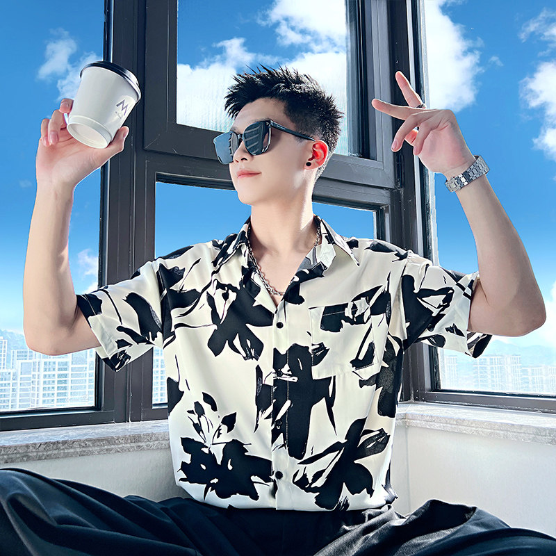 T239-P58控88韩版花衬衫短袖小伙男夏3,男装T恤,电商A256