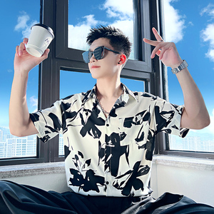T239-P58控88韩版花衬衫短袖小伙男夏3图片