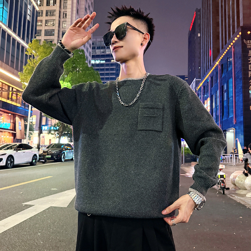 MC218/P88控118高品质简约领口撞色品质百搭毛衣针织打底衫男2,男装T恤,电商A256