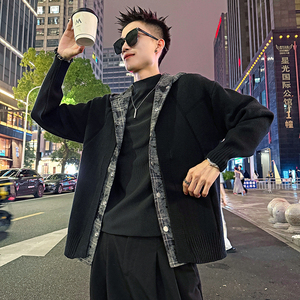 MC200/P110控150 毛衣假两件格子带帽开衫针织外套男4图片