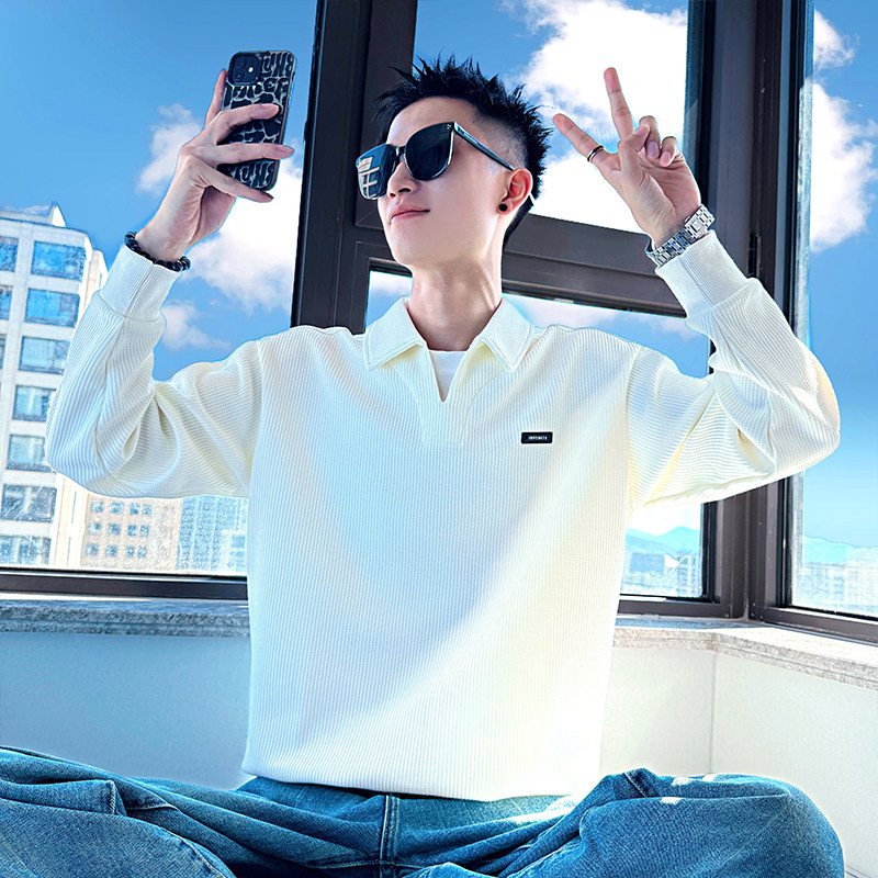 B159/P68控98华夫格翻领百搭假两件卫衣长袖男2,男装卫衣,电商A256