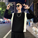 B162/P68控98假两件领拼接撞色圆领卫衣长袖男3，男装卫衣，电商A256