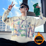 B97加绒/P88控118薄款78奥利绒加厚假两件印花卫衣男2，男装卫衣，电商A256