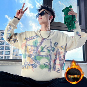 B97加绒/P88控118 薄款78 奥利绒加厚假两件印花卫衣男2图片