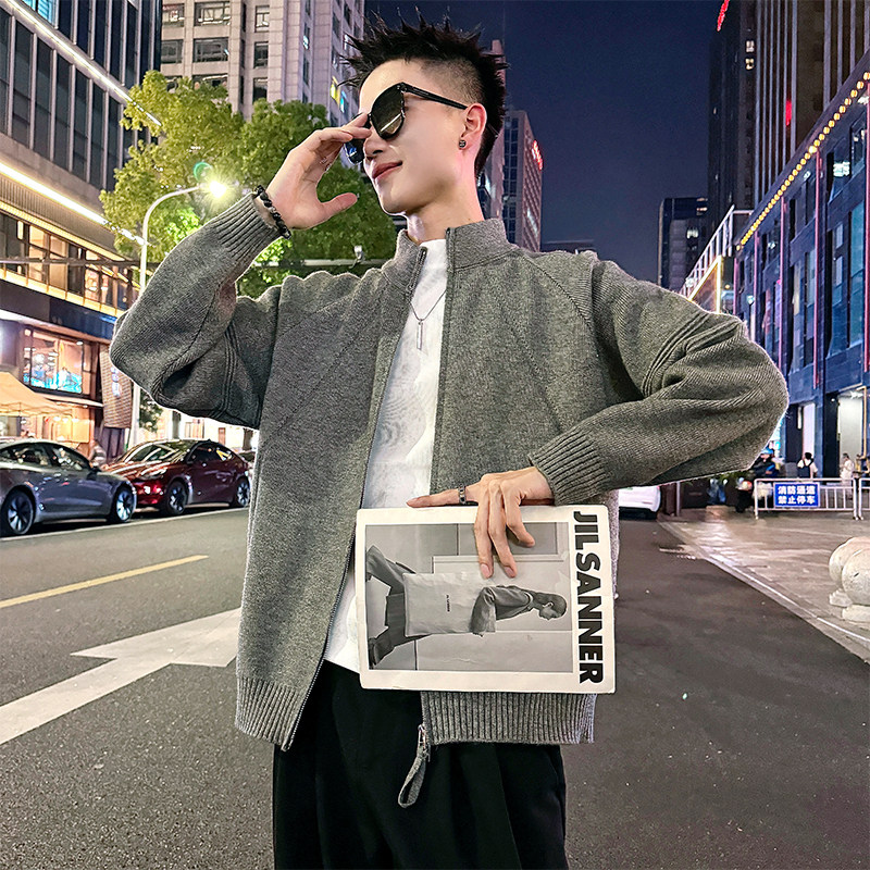 MC196/特P88控128 简约高品质网红立领外套针织开衫毛衣男3图片