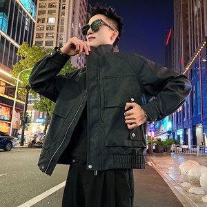 J185加绒/特P158控208 插肩袖斜插订扣加绒机车服皮衣外套男4图片