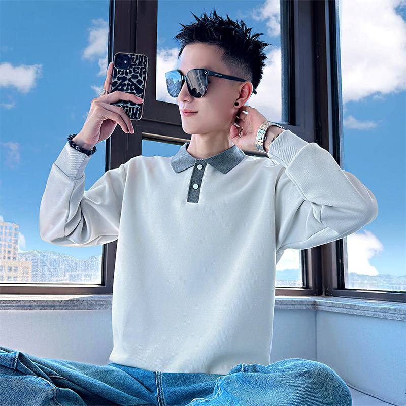 B167/P68控98撞色翻领订扣百搭卫衣长袖男6，男装卫衣，电商A256