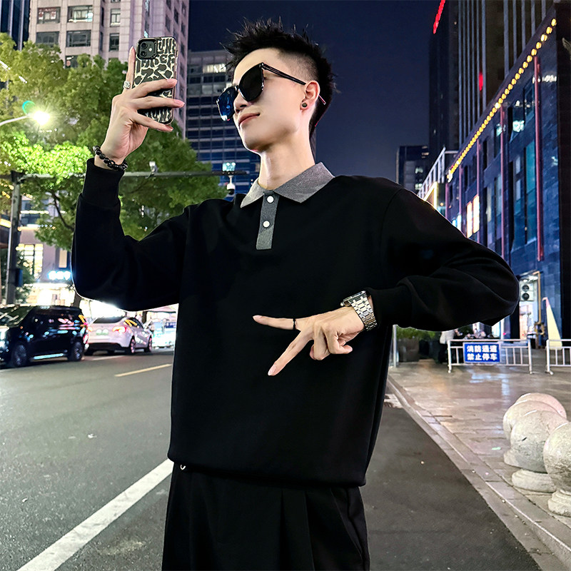 B167/P68控98撞色翻领订扣百搭卫衣长袖男1,男装卫衣,电商A256