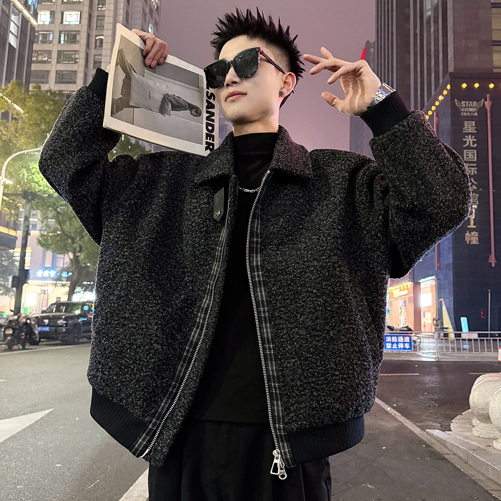 A221/P198控268格子拼接呢料夹棉加厚外套男1，女装短外套，电商A256