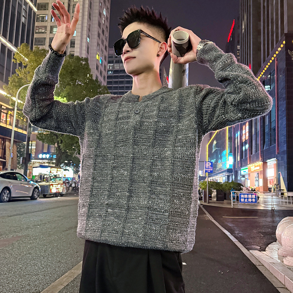 MC226/P98控138半开圆领小V领复古混纺织法毛衣，男装针织衫/毛衣，电商A256